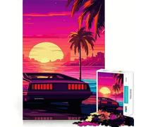 Puzzle Retro Miami Neon Sunset da 1000 pezzi per adolescenti, ideale per stimolare la memoria, per un momento di svago facile e rilassante, con bordi puliti, perfetto per Natale (38x26cm)