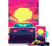 Puzzle Retro Miami Neon Sunset da 1000 pezzi per adolescenti, ideale per stimolare la memoria, per un momento di svago facile e rilassante, con bordi puliti, perfetto per Natale (38x26cm)