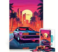 Puzzle Retro Miami Neon Sunset da 1000 pezzi per adolescenti, stimola la memoria, rilassante, taglio premium, sorpresa di compleanno (38x52cm)