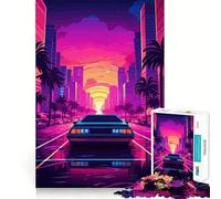 Puzzle Retro Miami Neon Sunset da 1000 pezzi per adulti, regalo, sfida mentale, gioco facile, tempo libero, taglio preciso, regalo speciale (38x26cm)