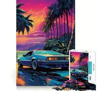 Puzzle Retro Miami Neon Sunset da 1000 pezzi per ragazzi, gioco di logica, momento caldo, taglio preciso, pezzo da collezione (38x26cm)