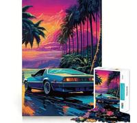 Puzzle retrò Miami Neon Sunset per adolescenti, 1000 pezzi, gioco di logica, rilassante, taglio preciso, (38x52cm)