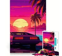 Puzzle retrò Miami Neon Sunset per adulti, 1000 pezzi, per migliorare la memoria, alleviare lo stress, assemblare, regalo memorabile (50x75cm)