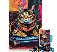 Puzzle Retro Neon Hacker Cat da 1000 pezzi per adolescenti, gioco di puzzle, divertimento e creatività, pezzi d'arte da collezione (50x75cm)