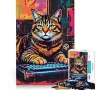 Puzzle Retro Neon Hacker Cat da 1000 pezzi per adulti, gioco di logica, attività domestica, taglio liscio, sorpresa di Natale (38x52cm)