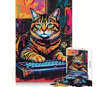 Puzzle Retro Neon Hacker Cat da 1000 pezzi per adulti, stimola la memoria, calma la mente, offre un bordo di qualità e una piacevole sorpresa (38x26cm)