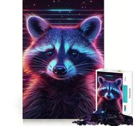 Puzzle Retro Neon Rosa Viola Procione da 1000 pezzi per adolescenti, giocattolo antistress, taglio di alta qualità, (38x52cm)