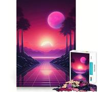 Puzzle Retro Neon Sunset da 1000 pezzi per adolescenti, gioco di logica e svago, bordi lisci, regalo di alta qualità (50x75cm)