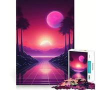 Puzzle Retro Neon Sunset da 1000 pezzi per adulti, ideale per rafforzare la memoria, per momenti di svago di gruppo, con bordi netti e un design elegante (38x52cm)