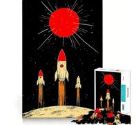 Puzzle retrò "Razzi in lancio verso il sole rosso" da 1000 pezzi per adulti, gioco di logica e divertimento rilassante, taglio preciso, regalo di Natale (50x75cm)
