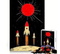 Puzzle retrò "Razzi in lancio verso il sole rosso" da 1000 pezzi per adulti, gioco di logica e divertimento rilassante, taglio preciso, regalo di Natale (50x75cm)