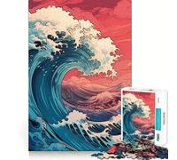 Puzzle retrò rosa "Grande Onda" per adolescenti, 1000 pezzi, giocattolo divertente e stimolante, decorazione murale con ritagli chiari (50x75cm)