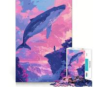 Puzzle retrò rosa Lofi a forma di balena,1000 pezzi,gioco stimolante per la mente,incastro perfetto,nessun pezzo si stacca,sfida interattiva per il cervello per la casa (38x52cm)