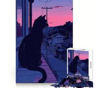 Puzzle retrò rosa Lofi con gatto nero per adolescenti, 1000 pezzi, stimolante per la logica, antistress, divertente, con incastro perfetto, regalo di Natale (38x52cm)