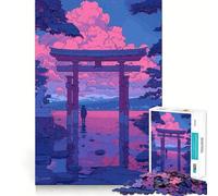 Puzzle retrò rosa Lofi Torii Gate per adulti, 1000 pezzi, per migliorare la memoria, per il tempo libero, con bordi precisi, ideale come regalo per le festività 50x75cm