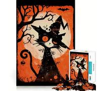 Puzzle retrò spettrale di Halloween con gatto nero e luna, 1000 pezzi, per adulti, gioco di logica, attività domestica, taglio liscio, sorpresa di Natale (38x52cm)