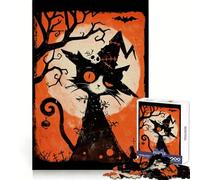 Puzzle retrò spettrale di Halloween con gatto nero e luna 1000 pezzi per adulti ideale per migliorare la memoria per un piacevole svago un'attività di assemblaggio e collezione artistica (50x75cm)