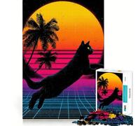 Puzzle retrò Synthwave con gatto, 1000 pezzi, ideale per adolescenti, gioco di logica e abilità, rilassante e divertente, con tagli precisi, regalo perfetto (38x26cm)