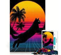 Puzzle retrò Synthwave con gatto per adolescenti, 1000 pezzi, stimola la memoria, rilassante e divertente, taglio di alta qualità, regalo elegante (38x52cm)