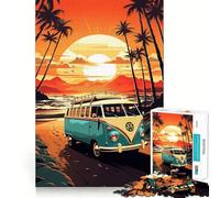 Puzzle retrò VW Bus da spiaggia per ragazzi, 1000 pezzi, immagine divertente e rilassante, decorazione murale con ritagli chiari (38x26cm)