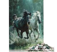 Puzzle rettangolare con cavallo che corre nell'acqua, 100% cartone riciclato, ideale come regalo per adulti e bambini, 1000 pezzi (75x50 cm)