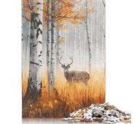 Puzzle rettangolare con cervo nella foresta nebbiosa, 100% cartone riciclato, ideale come regalo per adulti e bambini, 1000 pezzi (75x50 cm)