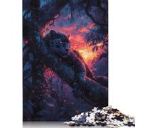 Puzzle rettangolare con pantera sdraiata sull'albero e tramonto, 100% cartone riciclato, per bambini adulti, regali di Natale, 1000 pezzi (75x50 cm)