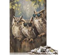Puzzle rettangolare con tre fantastici gufi e occhiali da sole, in carta da gioco, per bambini adulti, regali di Natale, 1000 pezzi (75x50 cm)
