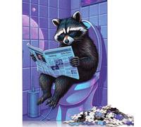 Puzzle rettangolare di carta con procione che legge sul water, divertente per tutta la famiglia, per bambini e adulti dai 12 anni in su, regalo di compleanno, 1000 pezzi (26x38 cm)