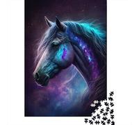 Puzzle rettangolare di carta per famiglie con cavallo spaziale e galassia, per bambini e adulti dai 12 anni in su, regalo di compleanno, 300 pezzi (40x28 cm)