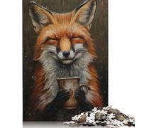 Puzzle rettangolare di Happy Fox che beve il tè, carta da gioco rettangolare, per bambini adulti, regali di Natale, 1000 pezzi (26x38 cm)