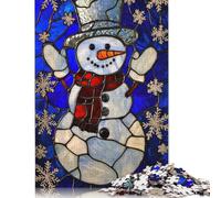 Puzzle rettangolare in carta con pupazzo di neve in vetro colorato, divertente per tutta la famiglia, per bambini e adulti dai 12 anni in su, regalo di compleanno, 1000 pezzi (75x50 cm)