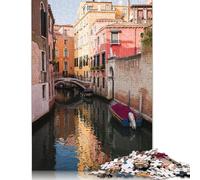 Puzzle rettangolare in cartone riciclato al 100%, motivo: Canale al tramonto a Venezia, per adulti e bambini, regalo di Natale, 1000 pezzi (38x26 cm)