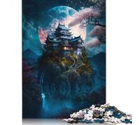 Puzzle rettangolari di carta con tema del tempio giapponese della luna piena, regalo per bambini dai 12 anni in su, 1000 pezzi (75x50 cm)