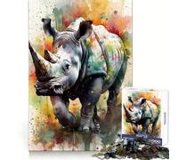 Puzzle Rhyno Watercolors per adulti, 1000 pezzi, gioco intelligente, rilassante e divertente, da assemblare, regalo perfetto (38x52cm)