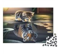 Puzzle Riflesso Gattino Tigrato Specchio d'Acqua 1000 Pezzi 38x26cm Carta Riciclata per Adulti Gioco Educativo Decompressione Apprendimento Familiare Ottima Idea Regalo