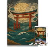 Puzzle rigido in stile vetrate colorate con porta Torii giapponese per adulti, 1000 pezzi, gioco educativo per stimolare la mente, valore sentimentale, dimensioni 50x75cm