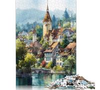 Puzzle River Town Serenity da 300 pezzi per adulti, puzzle in legno, rompicapo per bambini, 300 pezzi (40x28 cm)