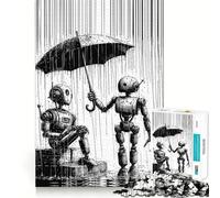 Puzzle Robot Ombrello Pioggia per Adolescenti 1000 Pezzi Stimola la Memoria Allevia la Tensione Bordo Rigido Opera Artistica (38x26cm)