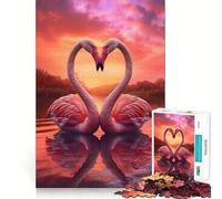 Puzzle romantico a forma di cuore con cigni rosa per adolescenti, 1000 pezzi, gioco intelligente antistress, bordi affilati, regalo di compleanno (38x52cm)