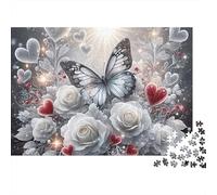 Puzzle romantico con farfalla bianca su fiori, 1000 pezzi, per adulti dai 12 anni in su, gioco educativo, decorazione per la casa, sfida di alta difficoltà, regalo di compleanno, 38x26cm/1000pcs