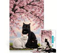 Puzzle romantico con gatti sotto un albero di ciliegio in fiore, 1000 pezzi, ideale per adolescenti Migliora la memoria, allevia la tensione, crea un'opera d'arte raffinata con bordi netti (50x75cm)
