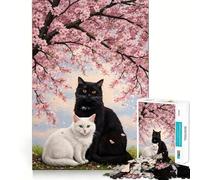 Puzzle romantico con gatti sotto un albero di ciliegio in fiore, 1000 pezzi, per adolescenti, gioco stimolante per la mente, rilassante, artistico, (38x52cm)