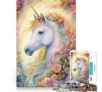 Puzzle romantico con unicorno e fiori da 1000 pezzi per adolescenti, gioco di logica stimolante, momento di serenità, bordi chiari, regalo creativo (38x52cm)