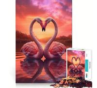 Puzzle romantico da 1000 pezzi con cigni rosa e cuore per adulti, ideale per migliorare la memoria, per un piacevole momento di relax, un'attività di assemblaggio e un pezzo da collezione (50x75cm)