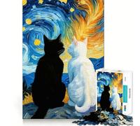 Puzzle romantico "Notte stellata - Gatto nero e gatto bianco" da 1000 pezzi per ragazzi, gioco di memoria, per interni, con taglio fine, Babbo Natale, scegli il tuo desiderio 38x26cm