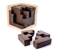 Puzzle Rompicapo in Legno 3d, Blocchi A Forma di T, Gioco di Logica in una Cornice di Legno, Giocattolo Antistress per Bambini e Adulti, Giocattolo Educativo per Bambini e Adolescenti (Caffè)