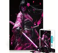 Puzzle rosa del guerriero samurai da 1000 pezzi per adulti, ideale come regalo, gioco di logica stimolante e rilassante, con bordi chiari e un regalo speciale (50x75cm)