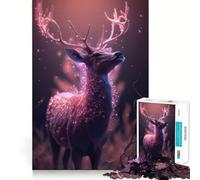 Puzzle rosa fantasy con cervo fosforescente da 1000 pezzi per adolescenti, gioco di logica mentale, evasione rilassante, opera d'arte dai bordi sottili da collezione (38x26cm)