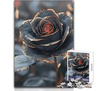 Puzzle "Rosa nera con dettagli dorati" per adolescenti, 1000 pezzi, risoluzione dei problemi, divertimento educativo, meravigliosa opzione regalo premurosa, dimensioni 38x26cm